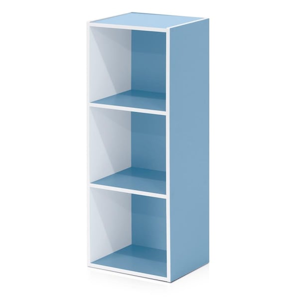 Highkey 11003WH-LBL 3-Tier Open Shelf Bookcase; White & Light Blue LR377086 - main
